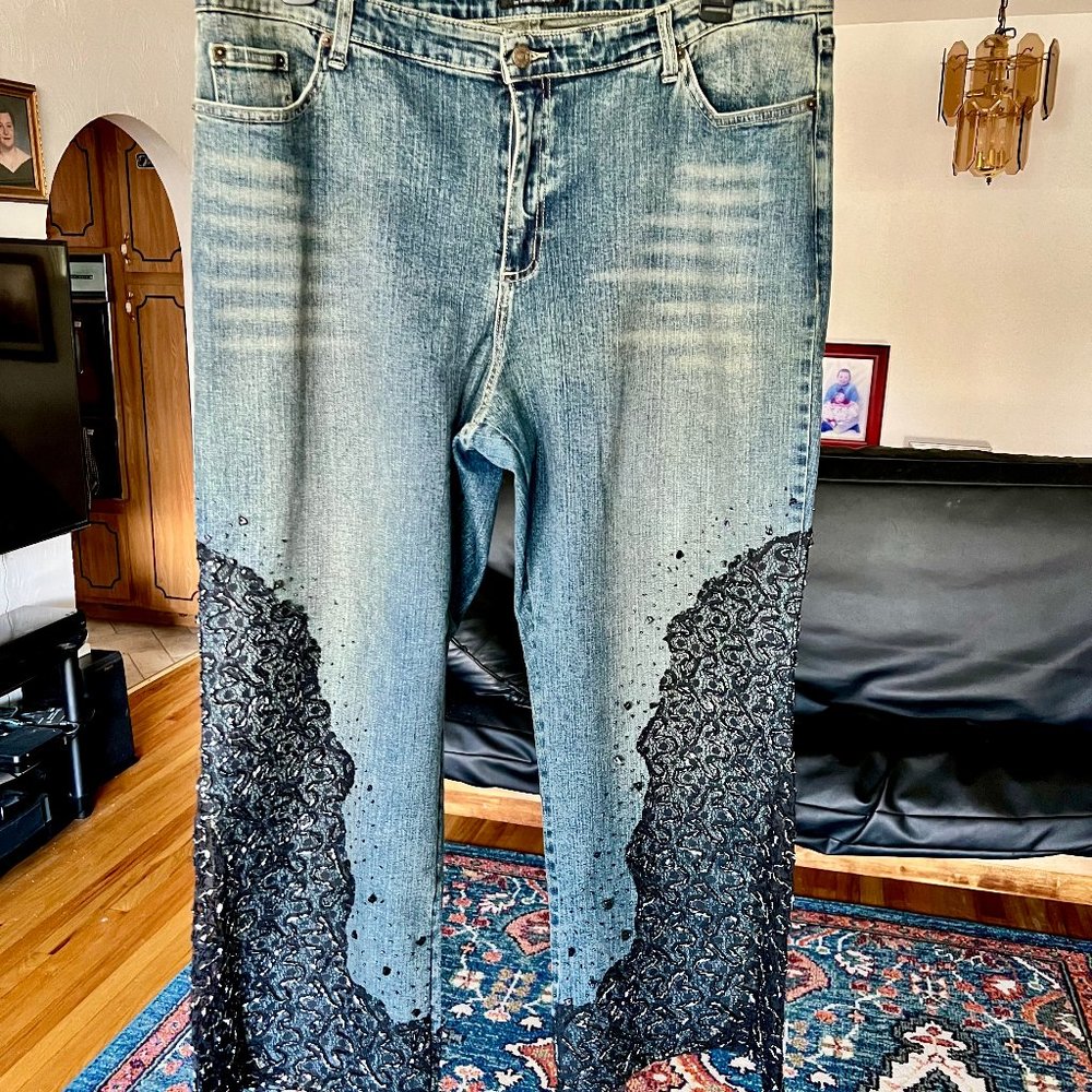 A.B.S. by Allen Schwartz Vintage 90's Beaded Flare Stretch JEANS Sz. 20W